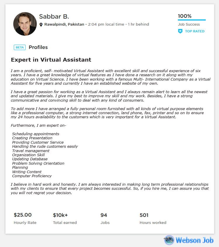 Upwork Profile Overview Sample For Virtual Assistant Webson Job