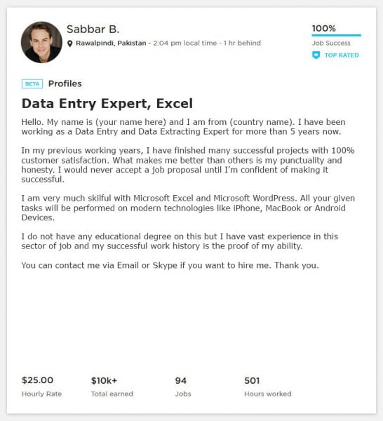 Data Entry Overview Sample And Example For Upwork Webson Job 8207