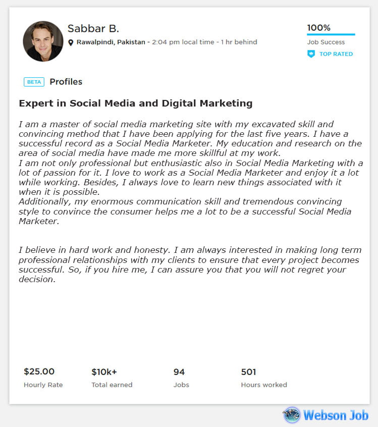 upwork cover letter sample for social media marketing