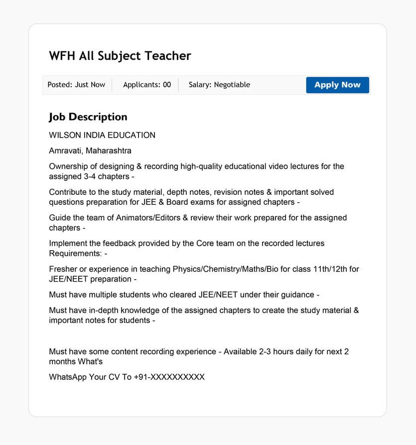 Job Posting on Fresher Teacher Sample 2