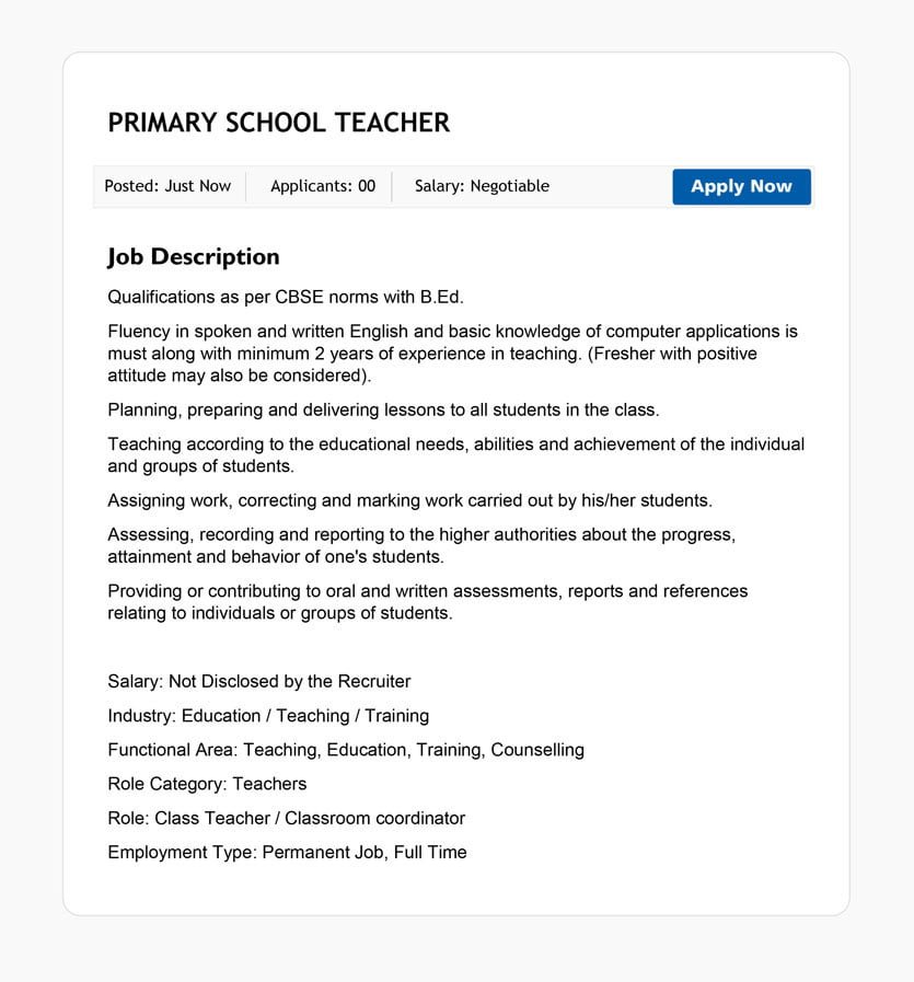 Job Posting on New Beginner Teacher Sample 3