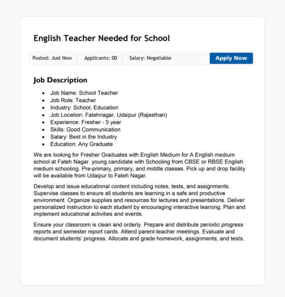 resume for the post of teacher fresher