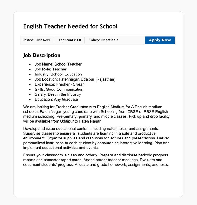 Job Posting on Teacher Job Sample 5